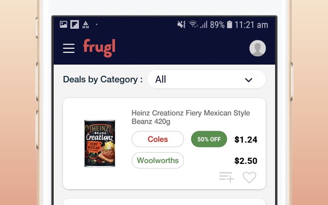Frugl app allows users to compare grocery prices between Woolworths and Coles supermarkets