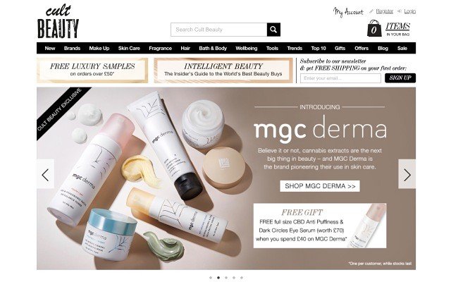 MGC Pharma’s cannabidiol cosmetics launch on Cult Beauty online store